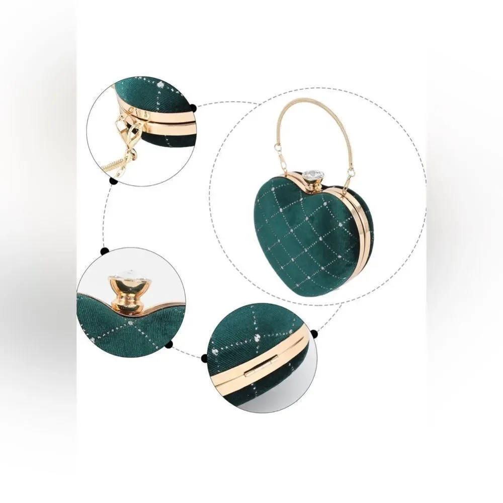 Hunter green velvet heart shaped purse handbag